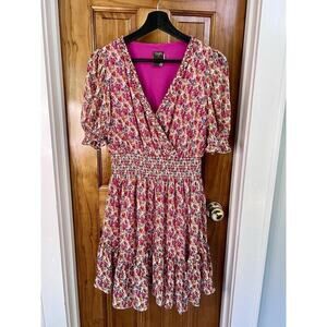 Taylor Dress Pink Floral Sheer Tiered Babydoll Smocked Fairy Coquette SZ 4